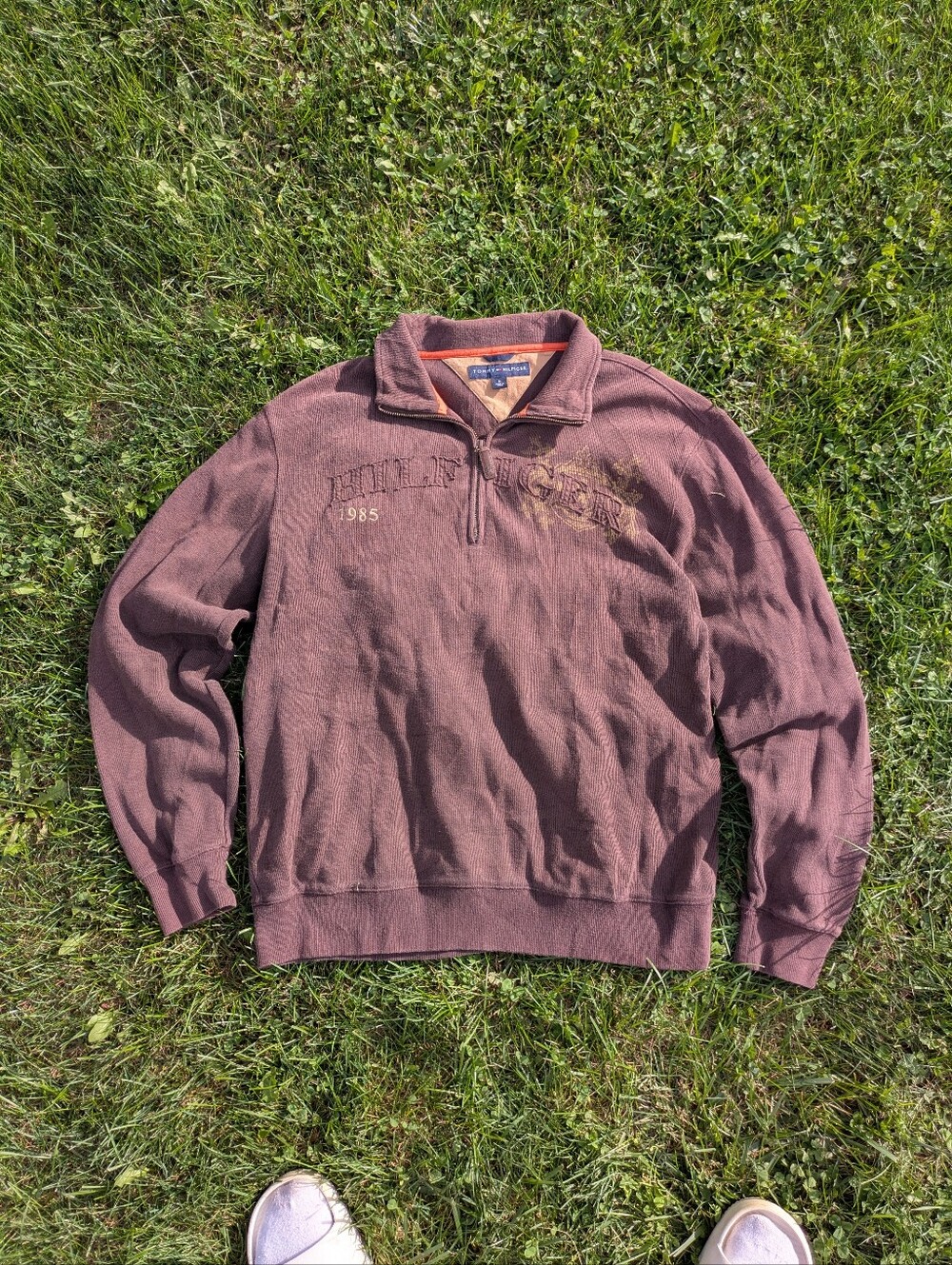 Tommy Hilfiger Y2K Men's Brown Quarter-Zip Pullover Sweater